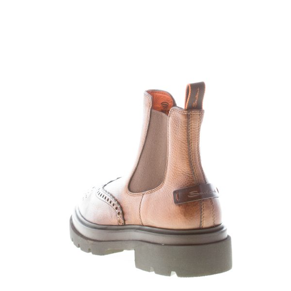 SANTONI uomo stivaletto Chelsea in pelle MARRONE NATURALE con impunture. Suola gomma - immagine 3