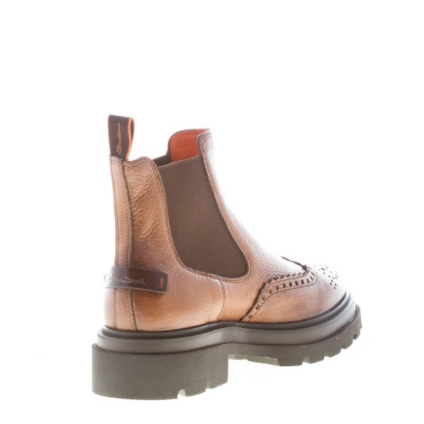 SANTONI uomo stivaletto Chelsea in pelle MARRONE NATURALE con impunture. Suola gomma - immagine 4