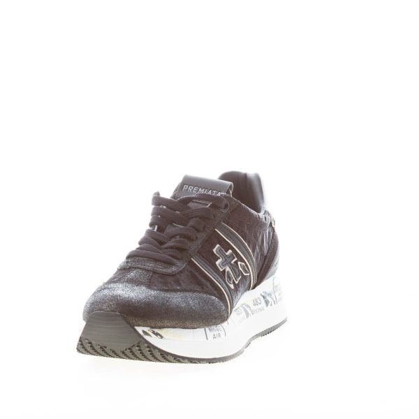 PREMIATA donna sneaker Conny 6987 in pelle e tessuto cangiante NERO più bianco - immagine 2