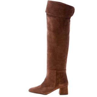 ANNA F. donna stivale sopra al ginocchio in camoscio MARRONE CAFFE'. Tacco 5 cm