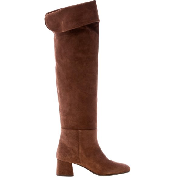 ANNA F. donna stivale sopra al ginocchio in camoscio MARRONE CAFFE'. Tacco 5 cm - immagine 4