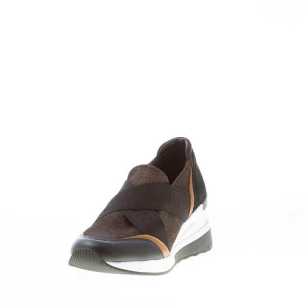 MICHAEL KORS donna slip on sneaker Geena in pelle NERO e tessuto glitterato bronzo - immagine 2