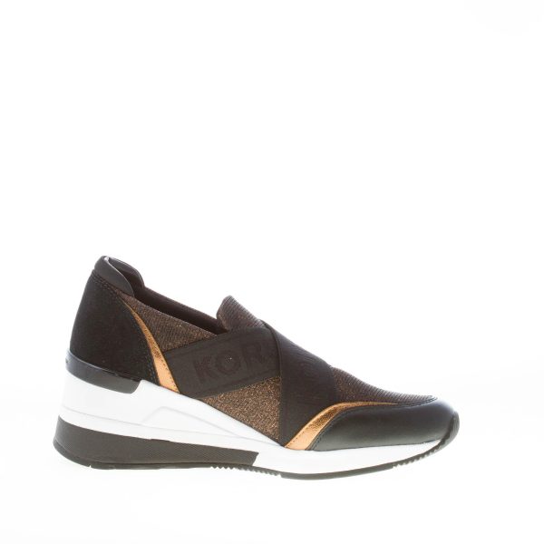 MICHAEL KORS donna slip on sneaker Geena in pelle NERO e tessuto glitterato bronzo - immagine 5