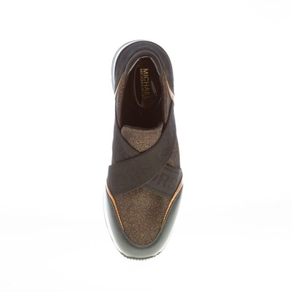 MICHAEL KORS donna slip on sneaker Geena in pelle NERO e tessuto glitterato bronzo - immagine 7