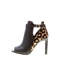 MICHAEL KORS donna tronchetto open toe Lawson in pelle NERO e cavallino maculato. Tacco 9 cm