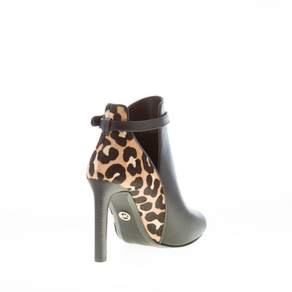 MICHAEL KORS donna tronchetto open toe Lawson in pelle NERO e cavallino maculato. Tacco 9 cm - immagine 4
