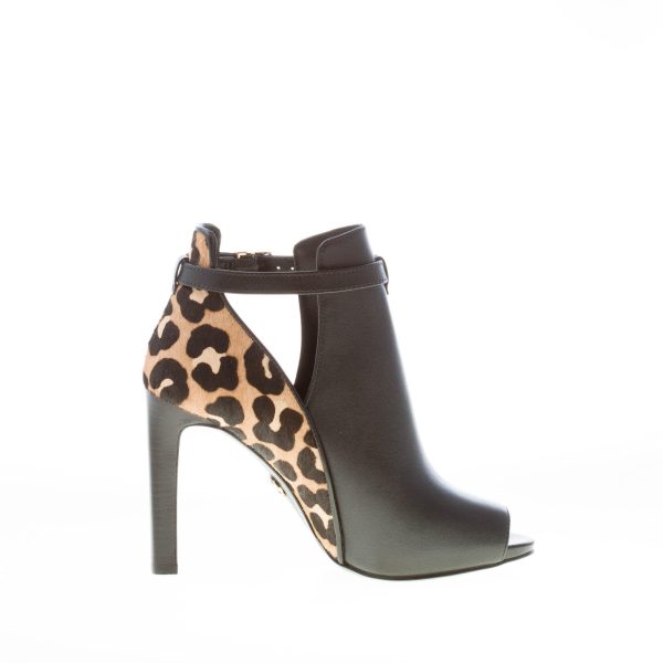 MICHAEL KORS donna tronchetto open toe Lawson in pelle NERO e cavallino maculato. Tacco 9 cm - immagine 5