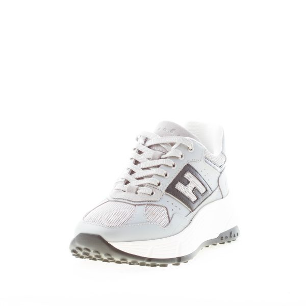 HOGAN donna H669 sneaker HI FI in pelle laminata e tessuto GRIGIO più nero - immagine 2