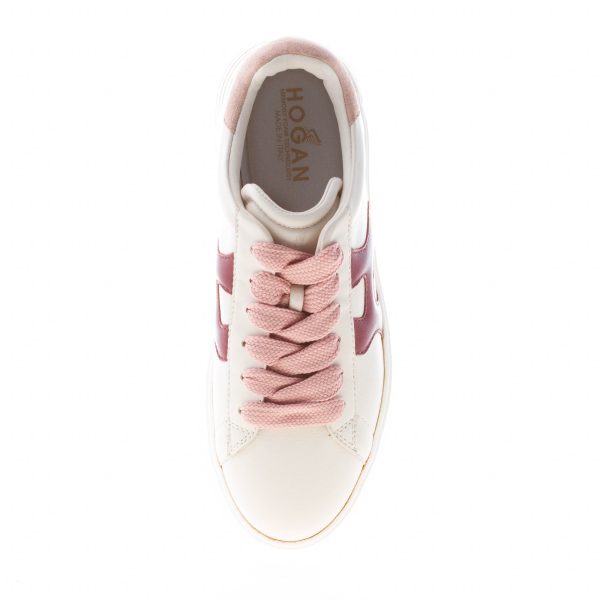 HOGAN donna Rebel sneaker in pelle AVORIO BORDEAUX e ROSA - immagine 7