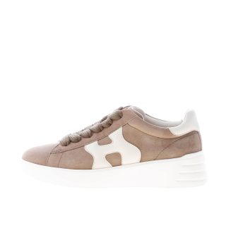 HOGAN donna sneaker Rebel H562 in camoscio TORTORA più bianco