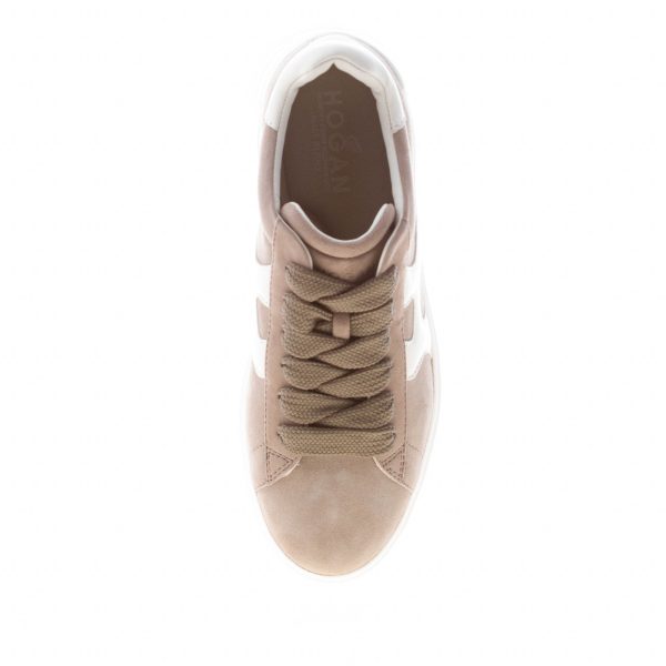 HOGAN donna sneaker Rebel H562 in camoscio TORTORA più bianco - immagine 7