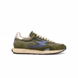 MOACONCEPT uomo sneaker Hype 101 in hairy suede e tessuto VERDE MILITARE più blu