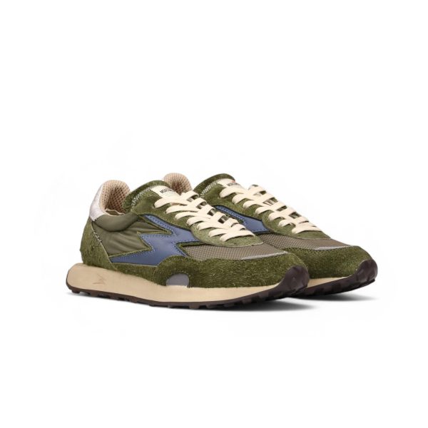 MOACONCEPT uomo sneaker Hype 101 in hairy suede e tessuto VERDE MILITARE più blu - immagine 2