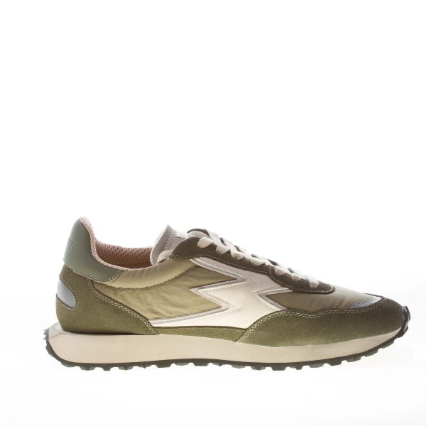 MOACONCEPT uomo sneaker Hype 030 in camoscio e tessuto VERDE MILITARE più off white - immagine 4