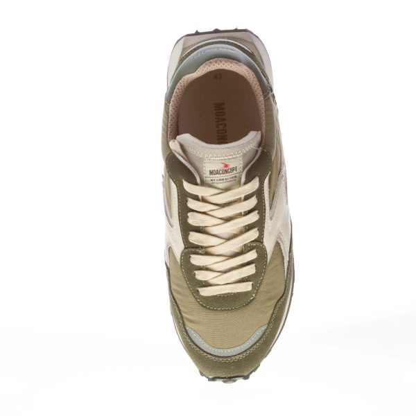 MOACONCEPT uomo sneaker Hype 030 in camoscio e tessuto VERDE MILITARE più off white - immagine 5