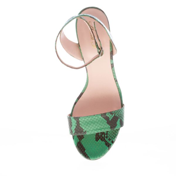 ANNA F. donna sandalo in pelle stampa rettile VERDE con cinturino alla caviglia. Tacco 10 - immagine 5