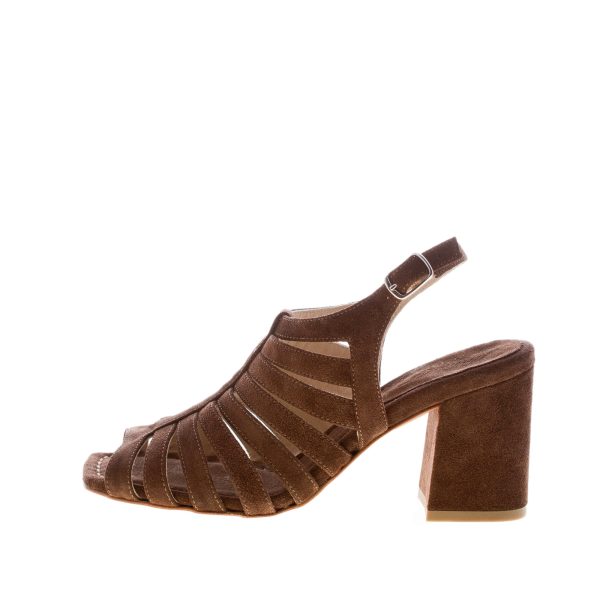 ANNA F. donna sandalo open toe con fascette in camoscio TESTA DI MORO. Tacco 7,5