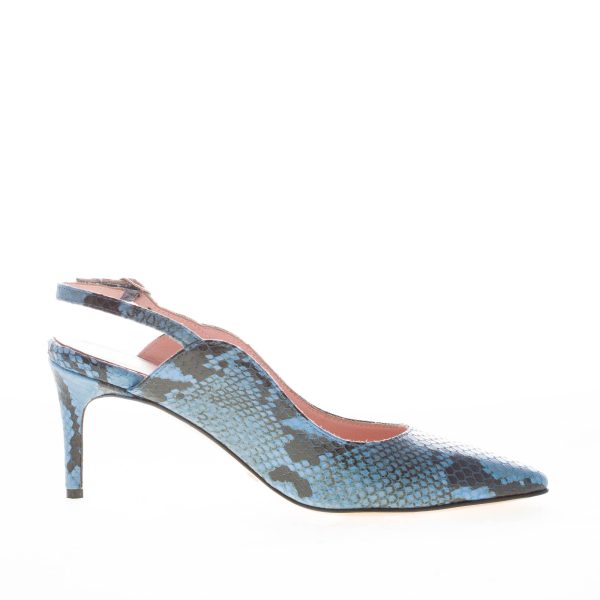 ANNA F. donna scarpa slingback a punta in pelle stampa pitone AZZURRO. Tacco 7,5 cm - immagine 4