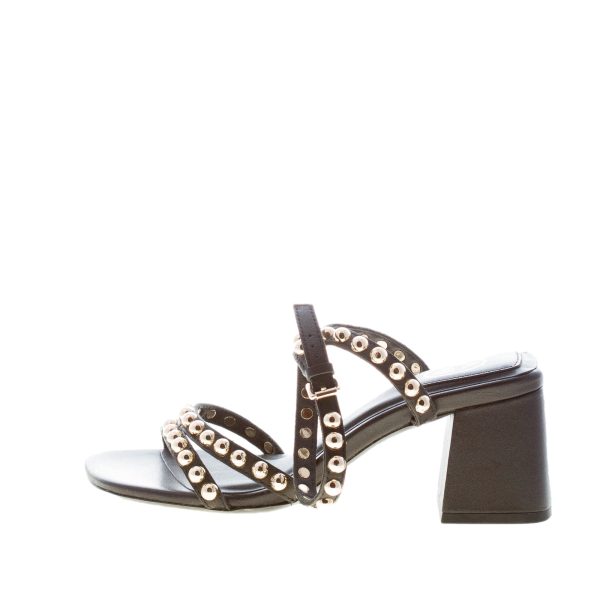 ASH donna sandalo Rachel in pelle NERO con borchie oro. Tacco 7 cm