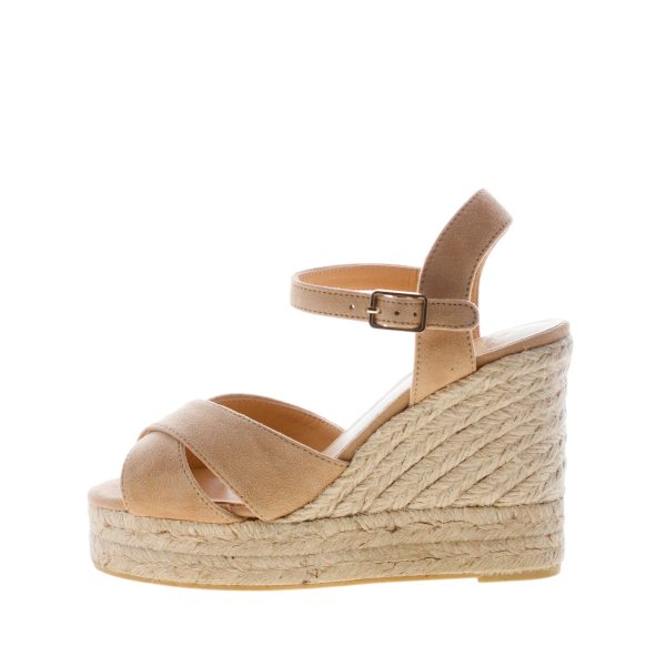 CASTANER donna sandalo zeppa Blaudell in nabuk BEIGE con iuta. Tacco 10 cm