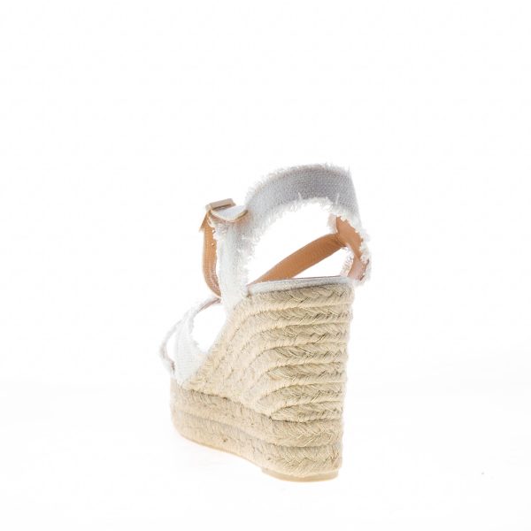 CASTANER donna sandalo zeppa Bromelia in lino metallizzato BIANCO con iuta. Tacco 10 cm - immagine 3