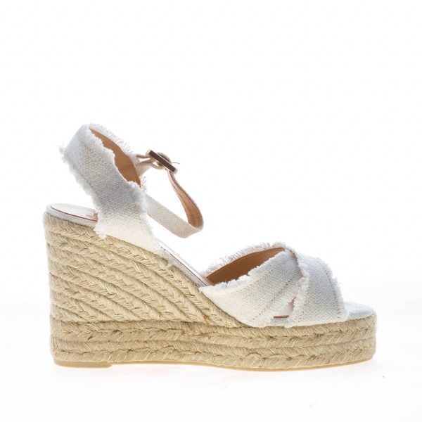 CASTANER donna sandalo zeppa Bromelia in lino metallizzato BIANCO con iuta. Tacco 10 cm - immagine 4