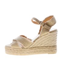 CASTANER donna sandalo zeppa Bromelia in lino metallizzato ORO CHIARO con iuta. Tacco 10 cm