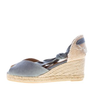 CASTANER donna scarpa espadrillas Bilina in cotone biologico CELESTE con zeppa iuta. Tacco 7 cm
