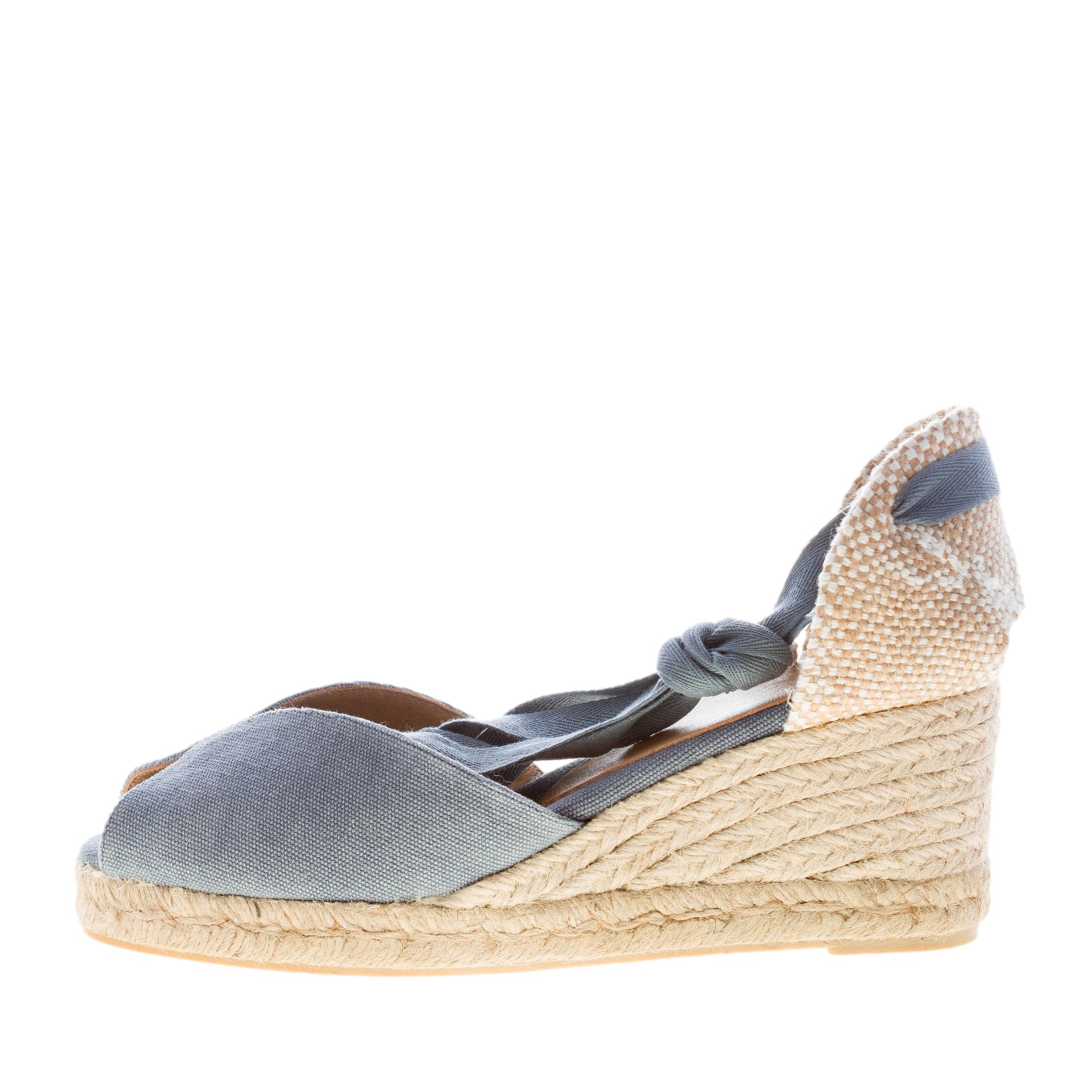 CASTANER donna scarpa espadrillas Bilina in cotone biologico CELESTE con zeppa iuta. Tacco 7 cm