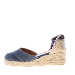 CASTANER donna scarpa espadrillas Carina 3 in cotone biologico DENIM con zeppa iuta. Tacco 5 cm