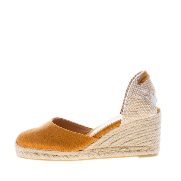CASTANER donna scarpa espadrillas Carina 6 in cotone biologico AMBRA con zeppa iuta. Tacco 7 cm