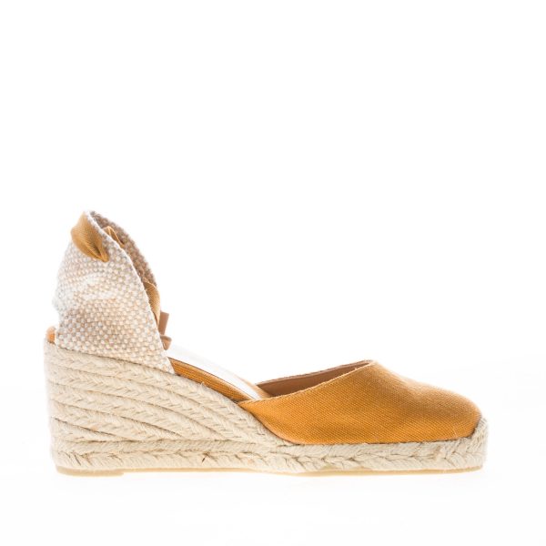 CASTANER donna scarpa espadrillas Carina 6 in cotone biologico AMBRA con zeppa iuta. Tacco 7 cm - immagine 4