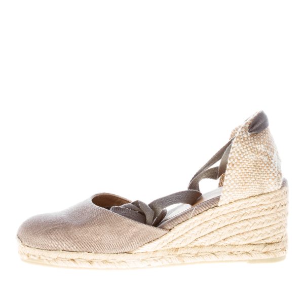 CASTANER donna scarpa espadrillas Carina 6 in cotone biologico PIOMBO con zeppa iuta. Tacco 7 cm