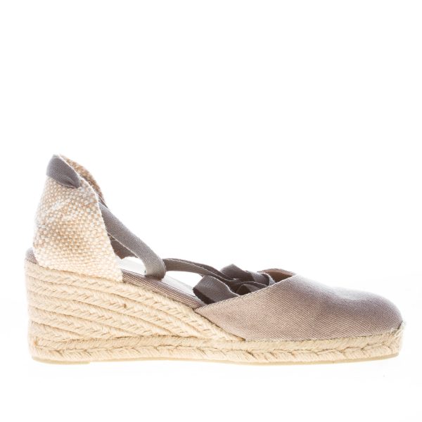 CASTANER donna scarpa espadrillas Carina 6 in cotone biologico PIOMBO con zeppa iuta. Tacco 7 cm - immagine 4