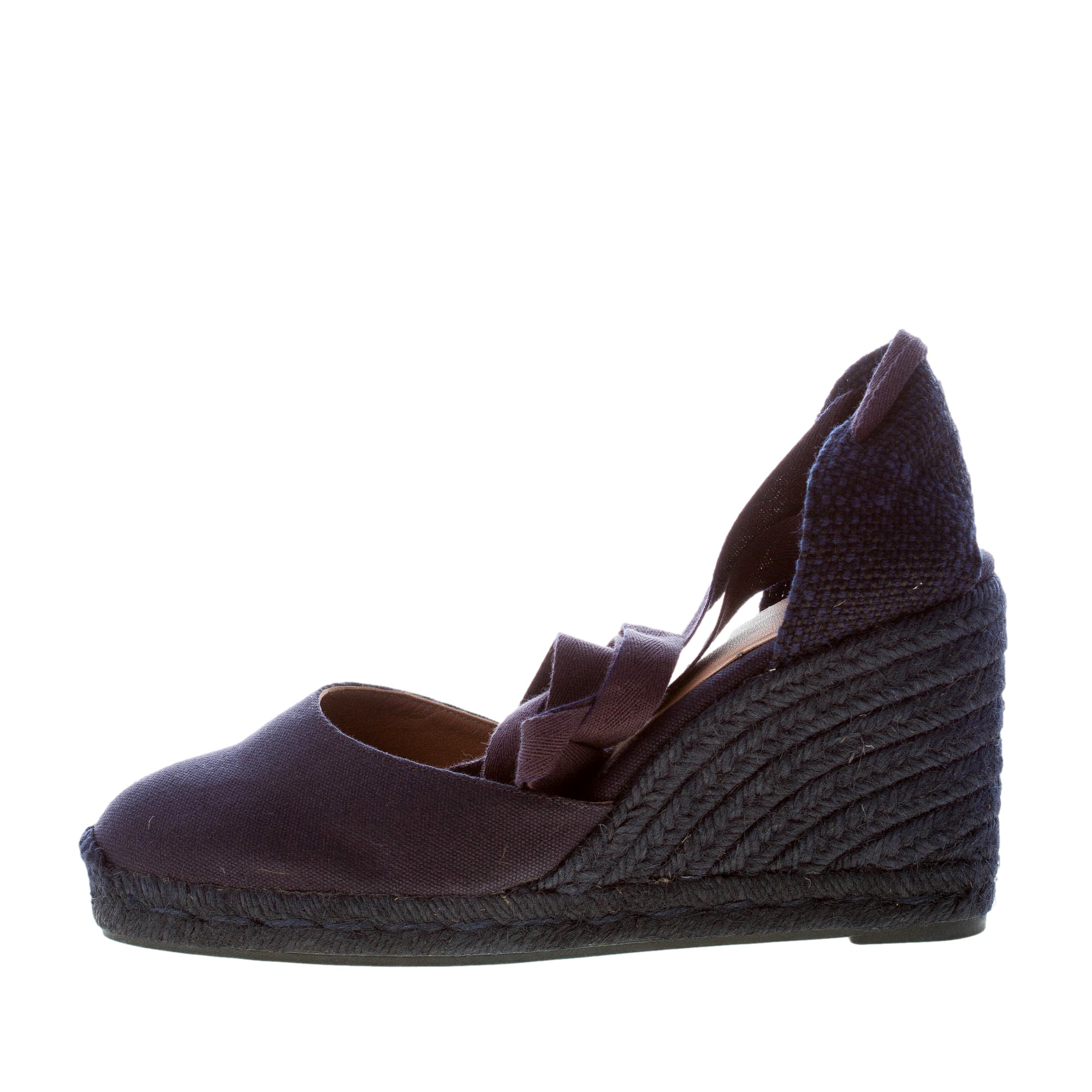 CASTANER donna scarpa espadrillas Carina in cotone biologico BLU con zeppa iuta. Tacco 9 cm
