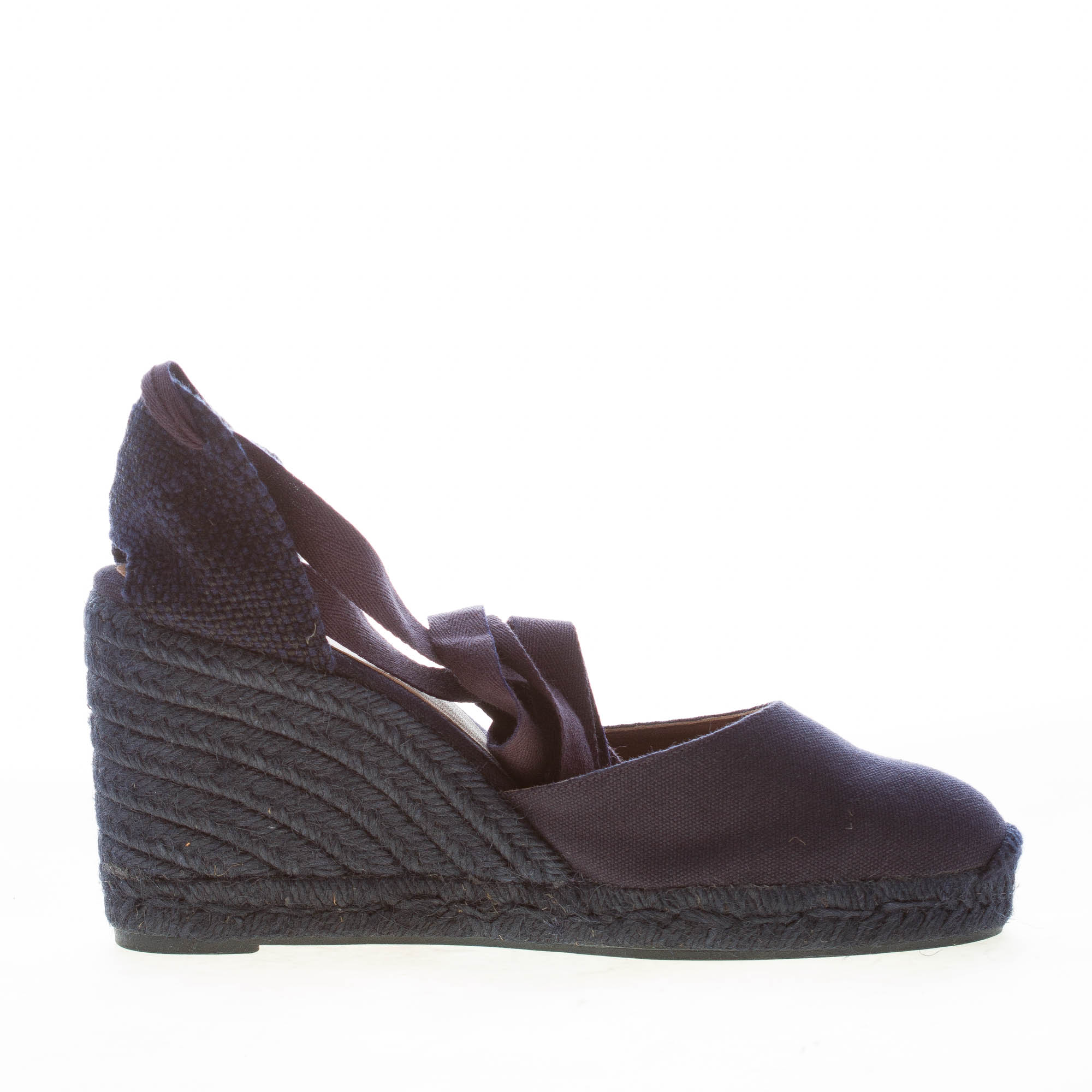 CASTANER donna scarpa espadrillas Carina in cotone biologico BLU con zeppa iuta. Tacco 9 cm - immagine 4