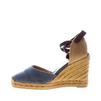 CASTANER donna scarpa espadrillas Carina in cotone biologico BLU JEANS con zeppa iuta. Tacco 9 cm