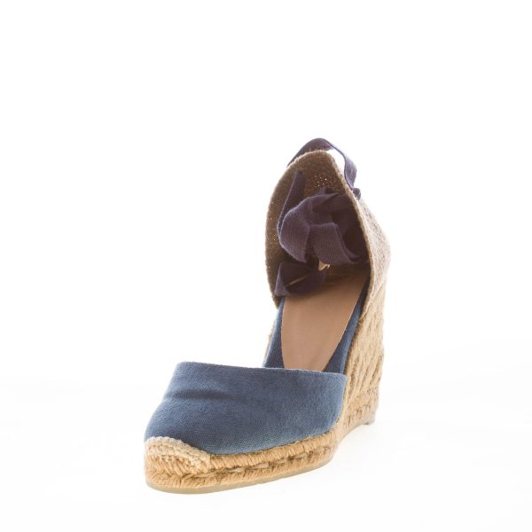 CASTANER donna scarpa espadrillas Carina in cotone biologico BLU JEANS con zeppa iuta. Tacco 9 cm - immagine 2