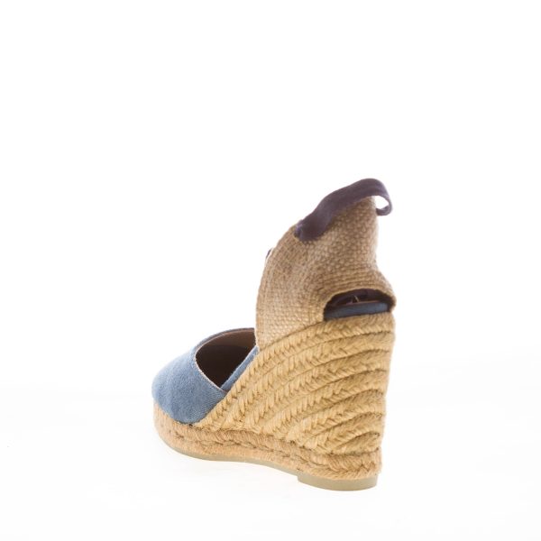 CASTANER donna scarpa espadrillas Carina in cotone biologico BLU JEANS con zeppa iuta. Tacco 9 cm - immagine 3