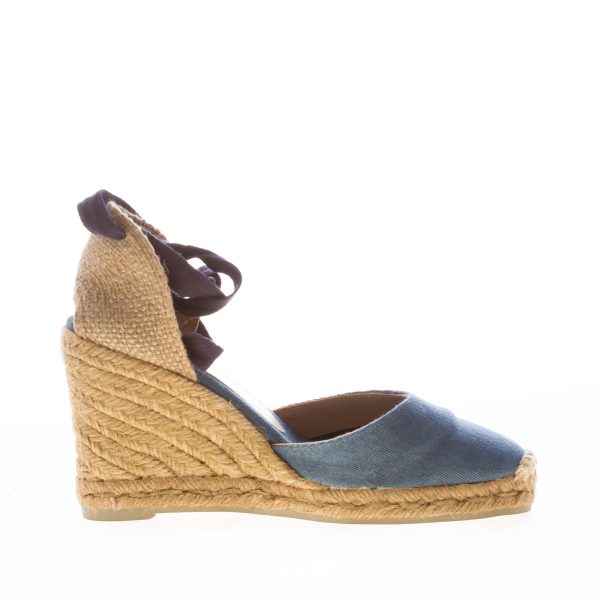 CASTANER donna scarpa espadrillas Carina in cotone biologico BLU JEANS con zeppa iuta. Tacco 9 cm - immagine 4