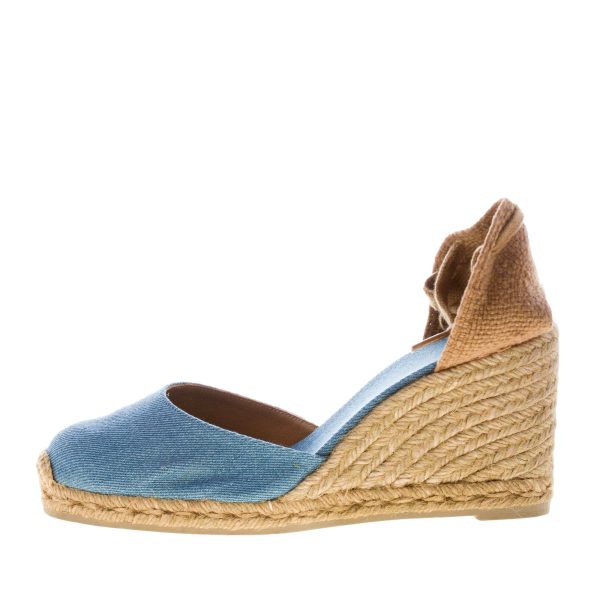 CASTANER donna scarpa espadrillas Carina in cotone biologico DENIM con zeppa iuta. Tacco 9 cm