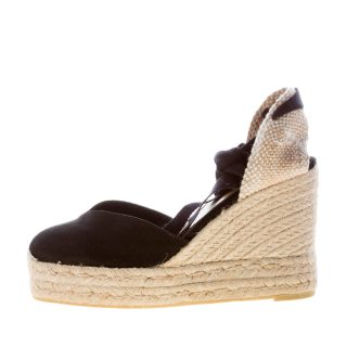 CASTANER donna scarpa espadrillas Chiara in tessuto organico NERO con zeppa iuta. Tacco 10 cm