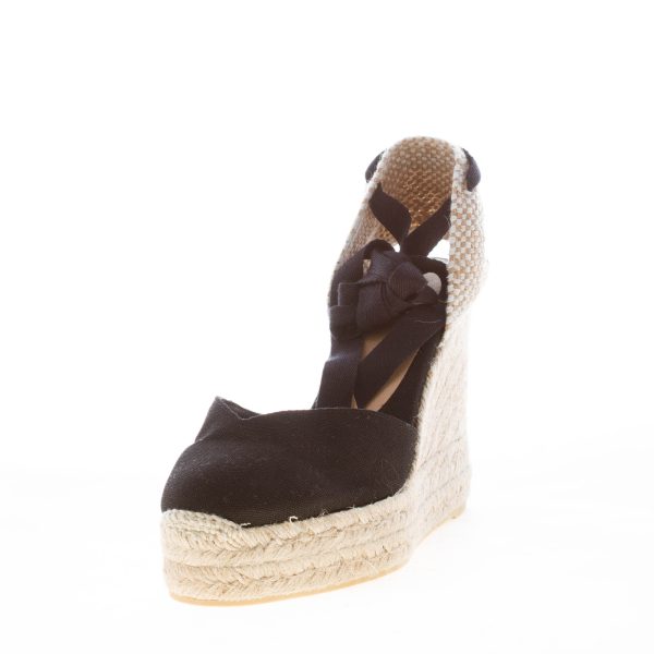 CASTANER donna scarpa espadrillas Chiara in tessuto organico NERO con zeppa iuta. Tacco 10 cm - immagine 2