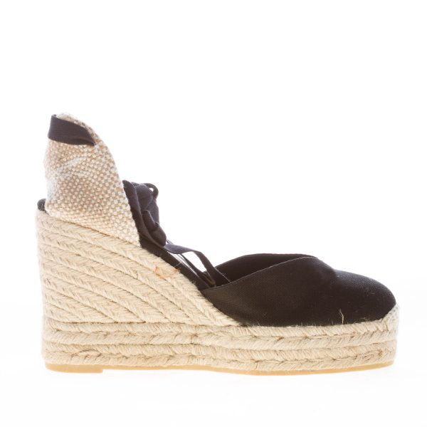 CASTANER donna scarpa espadrillas Chiara in tessuto organico NERO con zeppa iuta. Tacco 10 cm - immagine 4