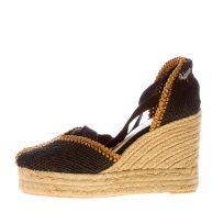 CASTANER donna scarpa espadrillas Coeur in tessuto NERO e oro con zeppa iuta. Tacco 11 cm