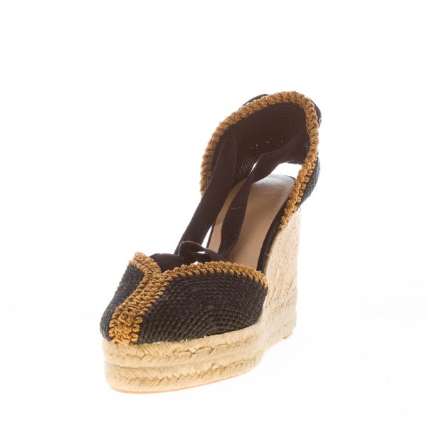 CASTANER donna scarpa espadrillas Coeur in tessuto NERO e oro con zeppa iuta. Tacco 11 cm - immagine 2