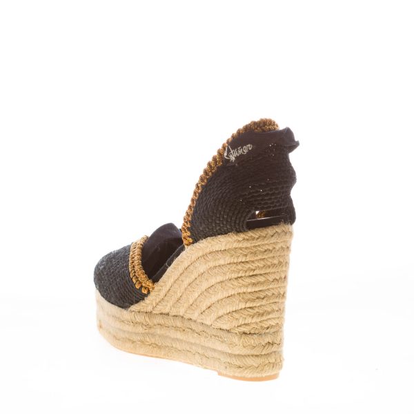 CASTANER donna scarpa espadrillas Coeur in tessuto NERO e oro con zeppa iuta. Tacco 11 cm - immagine 3