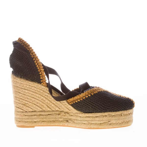 CASTANER donna scarpa espadrillas Coeur in tessuto NERO e oro con zeppa iuta. Tacco 11 cm - immagine 4