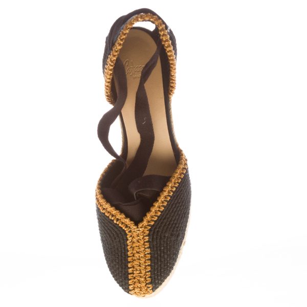 CASTANER donna scarpa espadrillas Coeur in tessuto NERO e oro con zeppa iuta. Tacco 11 cm - immagine 5