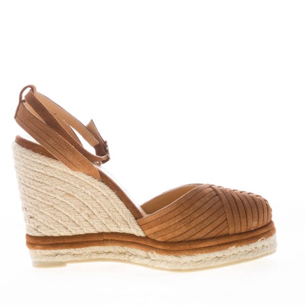 CASTANER donna scarpa espadrillas Colina 186 in camoscio MARRONE con zeppa iuta. Tacco 12 cm - immagine 4